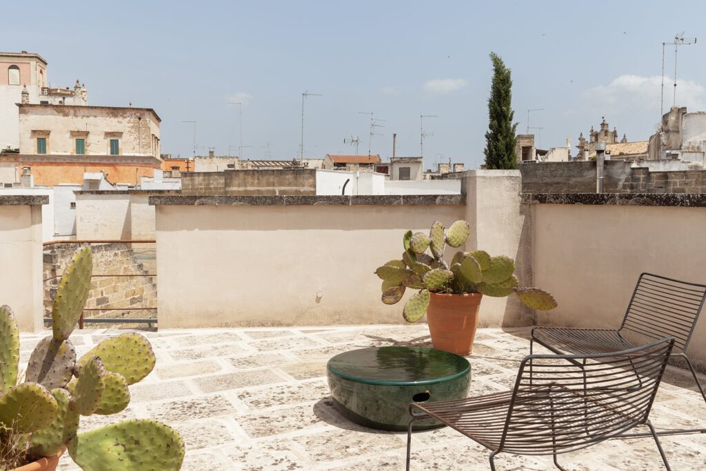 Rooftop terrace with cacti and a panoramic view of Nardò